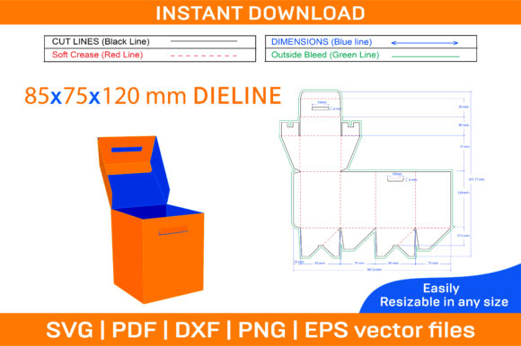 Auto Bottom Closer Box Dieline Template for Custom 3D Boxes