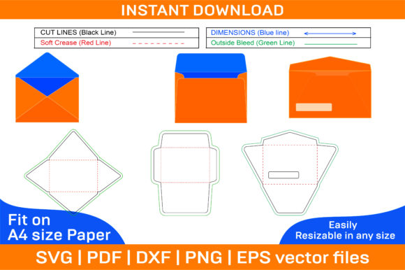 Envelope Set Dieline Template and 3D Design for Custom Boxes