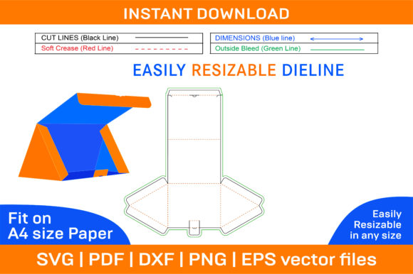 Gift Triangle Box Dieline Template and 3D Box Design for Creative Projects